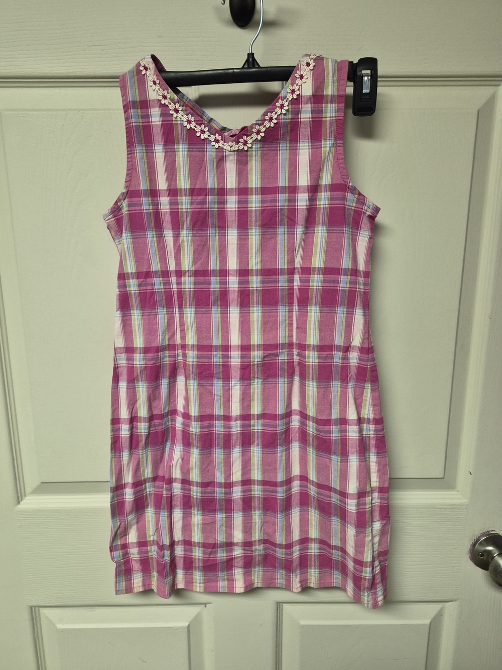 All that Jazz Pink Plaid Sleeveless Dress with Daisy Trim